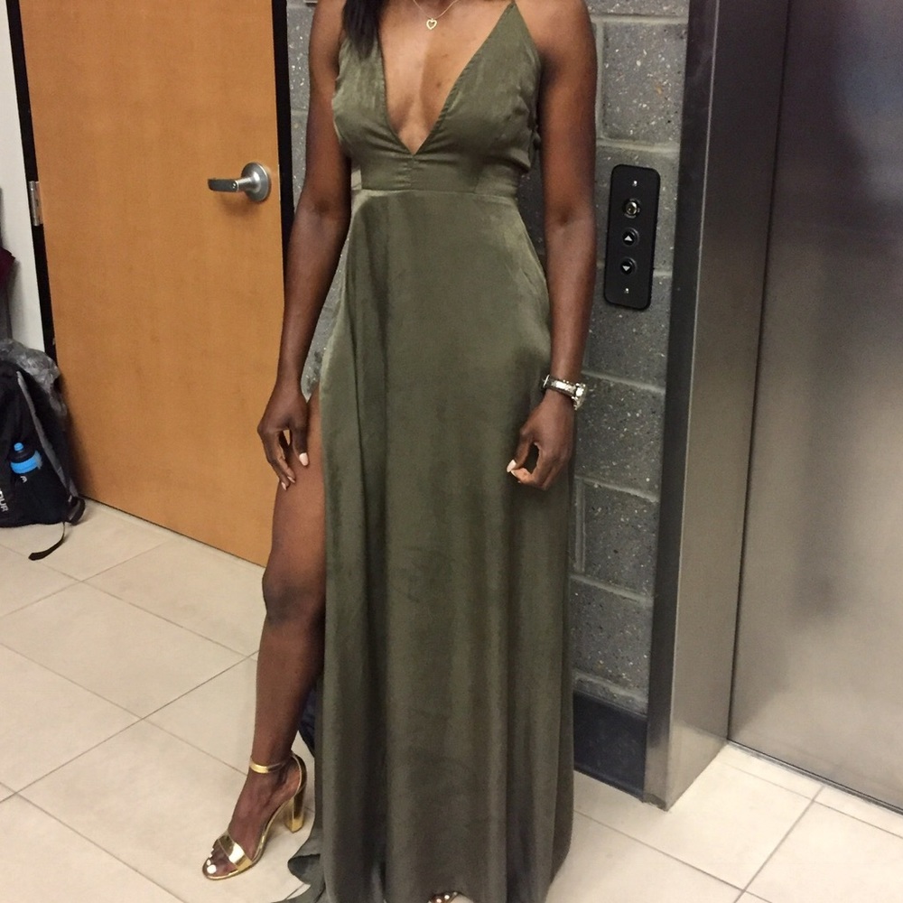 Olive Extreme Split Strappy Back Maxi Dress